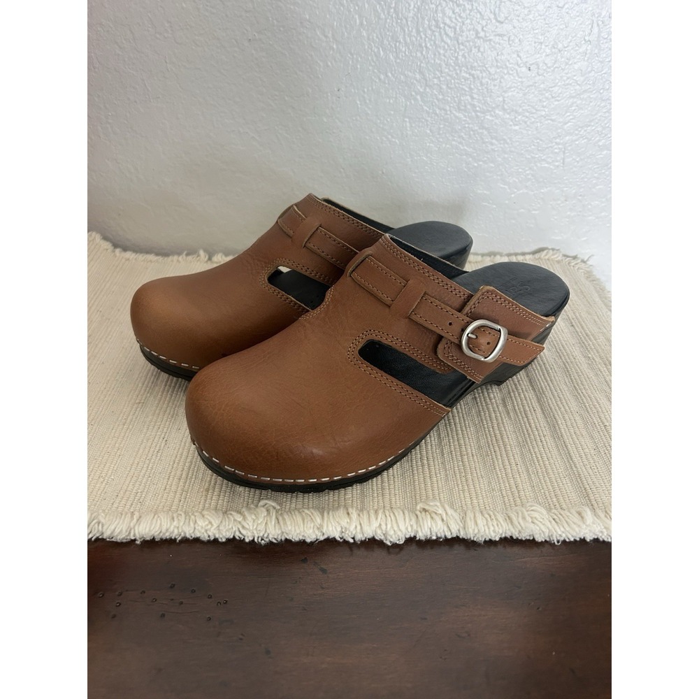 Women's Sanita Original Danish Clogs Kiley Brown Leather Buckle Size 10.5 US